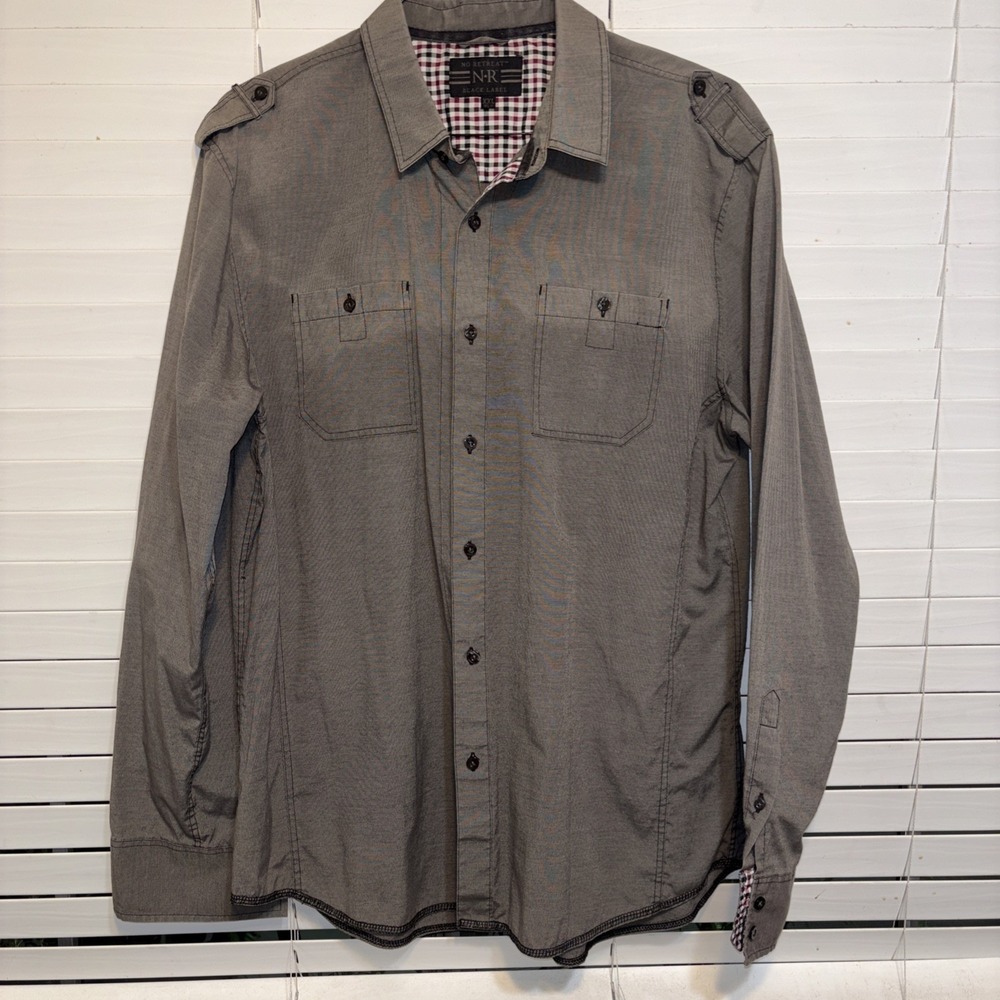 No Retreat Mens Black Label Button Up Shirt‎ XXL Roll Up Cuff Flip Cuff